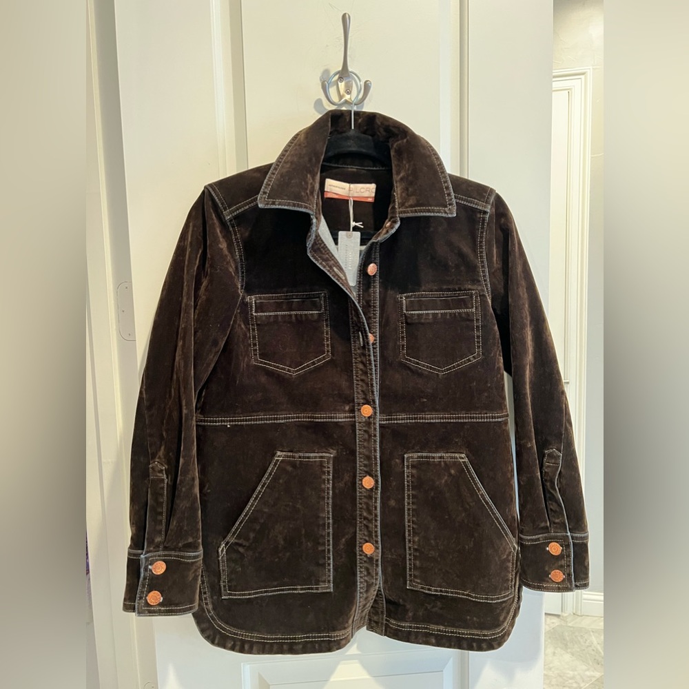 Anthropologie Pilcro Flocked Denim Shirt Jacket size XS Petite NWT